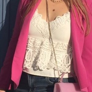 White Lace and Textured Top w/adjustable straps and zipper